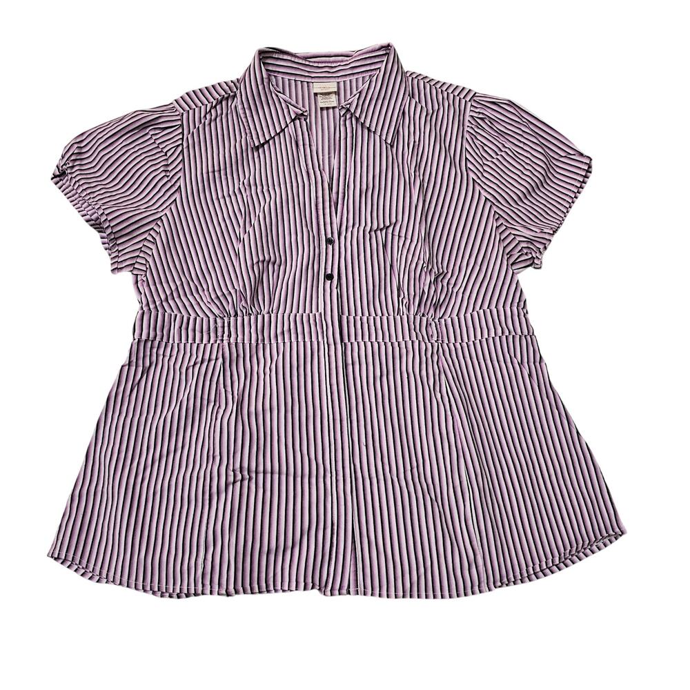 Covington Size 16-18W Womens Shirt Short Sleve Button Up Pink Black Stripes